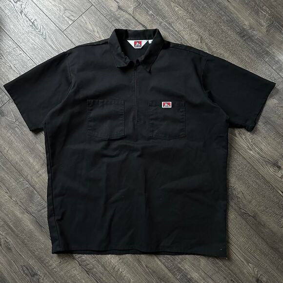 Black Basic Zip Polo Ben Davis Cotton USA Skate Work Shirt - Picture 2 of 6